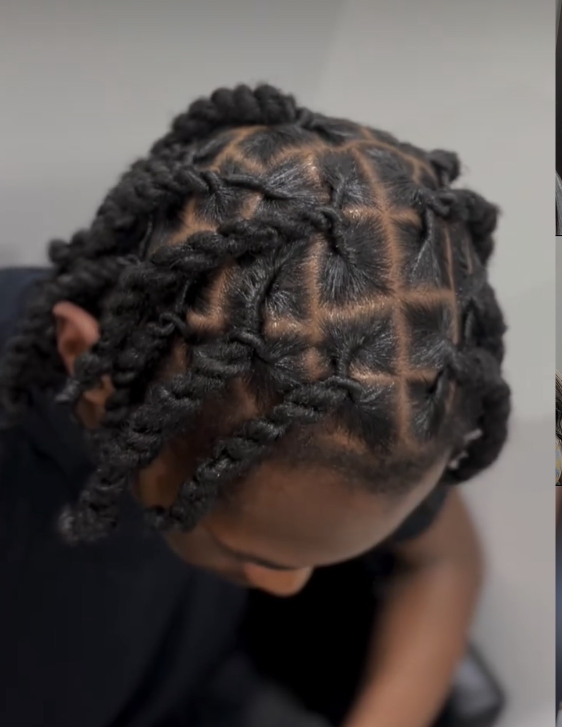 Two-strand twists with a neat square parting pattern